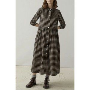 Toast Japanese Cotton Check Shirt Midi Dress in Navy & Biscuit UK 14 US 10 EUC!